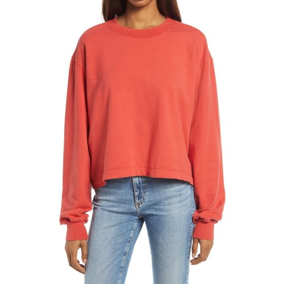 TREASURE & BOND Women's Boxy Crop Sweatshirt in Red Cayenne - NWT - Small - Picture 1 of 1